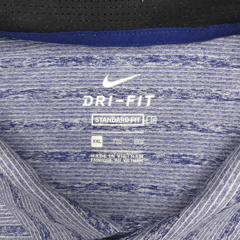 Nike Dri-FIT Polo Shirt Mens 2XL Blue Stripe‎ Golf Performance Stretch Top - Picture 3 of 11